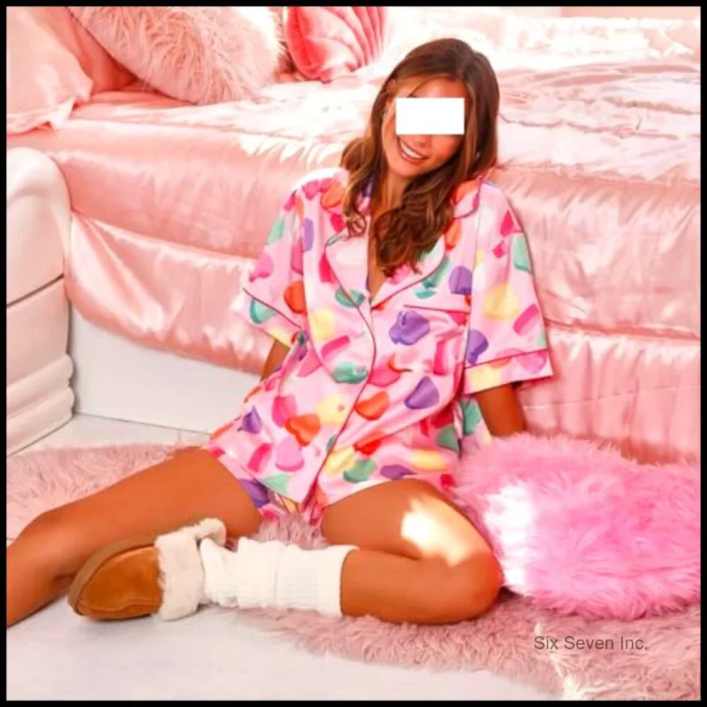 Cotton Blend Pajama Set with Short Sleeve Shirt and Matching Shorts